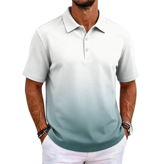 Mens Polo Shirt Gradient Short Sleeve Stretch Cotton Shirt Casual Versatile BreathableTop, 2XL
