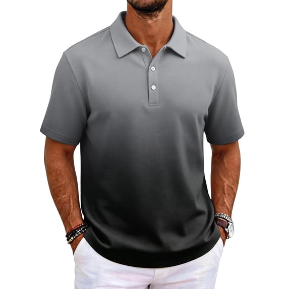 Mens Polo Shirt Gradient Short Sleeve Stretch Cotton Shirt Casual Versatile BreathableTop, S