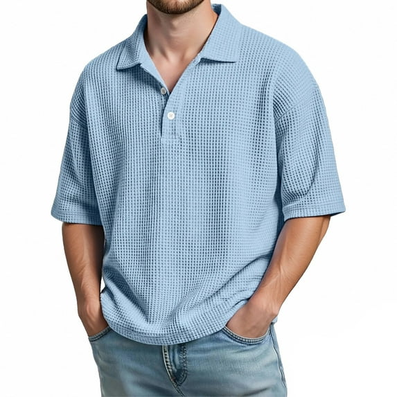 Mens Polo Shirt Half Sleeve Knit Classic Breathable Casual Top Comfortable Fit Business Loose Fit Dress Shirts for Men