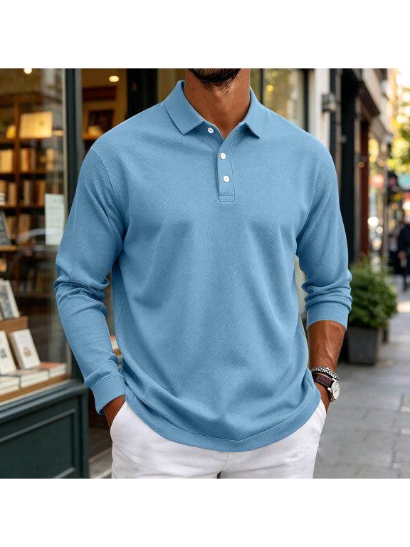 Mens Polo Shirt Long Sleeve Athletic Breathable Collar Golf Shirt Performance Moisture Business Casual Collared Shirt Soft