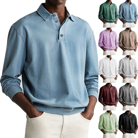 Mens Polo Shirt Long Sleeve Collared Pullover Sweatshirt for Men Casual Loose Fit Button Henley Style T Shirt Fall Work Outfits