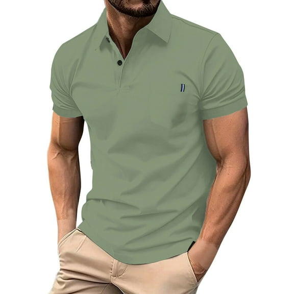 Mens Polo Shirt Pique Lapel Casual Trend Business Comfortable Loose Short Sleeved Shirt Mens Clothing,Green,S