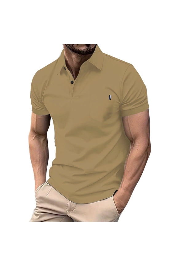 Mens Polo Shirt Pique Lapel Casual Trend Business Comfortable Loose Short Sleeved Shirt Mens Clothing,Khaki,XL