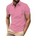 thumbnail image 1 of Mens Polo Shirt Pique Lapel Casual Trend Business Comfortable Loose Short Sleeved Shirt Mens Clothing,Pink,XL, 1 of 5