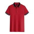 thumbnail image 1 of Mens Polo Shirt Pique Short Sleeve Button Lapel Solid Color Shirt Mens Clothing,Red,4XL, 1 of 1