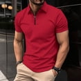 thumbnail image 1 of Mens Polo Shirt Quick Dry Short Sleeve Golf Shirt Quarter Zip Pullover Sweatshirt Casual Basic Tees Lightweight Top (Red,2XL), 1 of 4