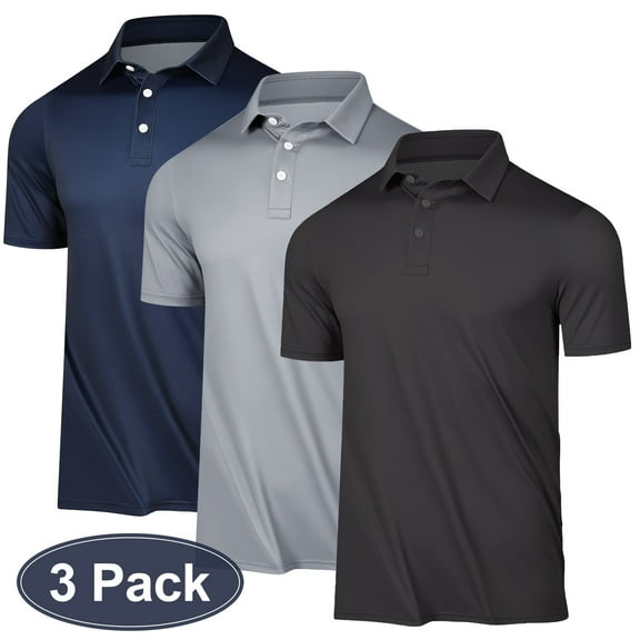 Mens Polo Shirt Short Sleeve 3 Pack Casual Polo t Shirts Solid Collared Shirts Black Gray Navy XXL
