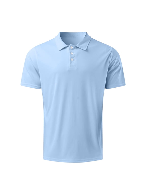 Mens Polo Shirt Short Sleeve Button Down Tees Shirts Lightweight Blue Men's Tops
