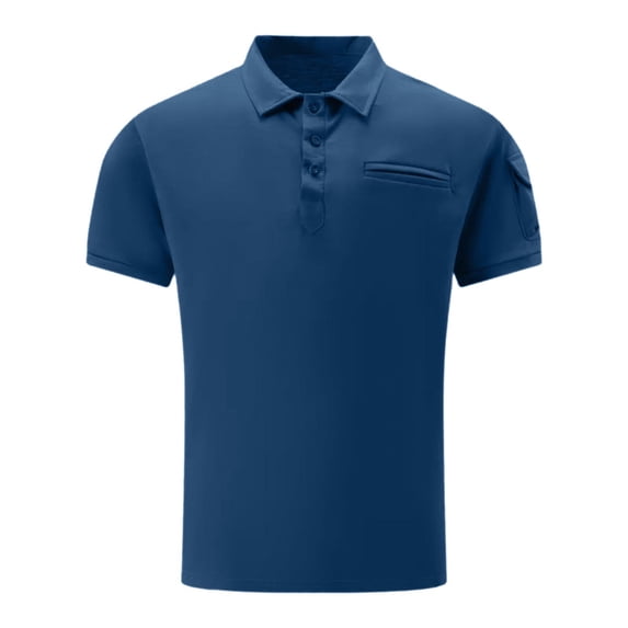 Mens Polo Shirt Short Sleeve Button Tees Shirt Basic Navy T-Shirts for Men
