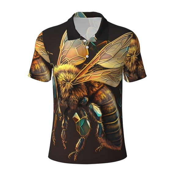 Mens Polo Shirt Short Sleeve Performance Daily Casual Collared Golf Shirts, Bee Honey Honeybee Cool