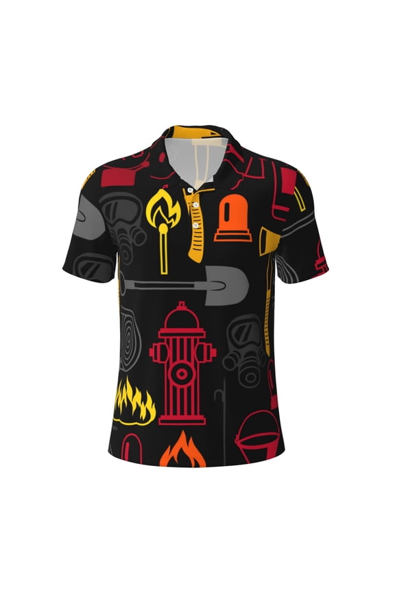 Mens Polo Shirt Short Sleeve Performance Daily Casual Collared Golf Shirts, Firefighting Items Fire Firefighter Fighter