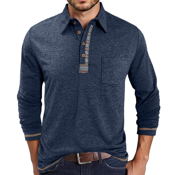 Mens Polo Shirt Slim Fit Long Sleeve Casual Business Comfortable Breathable Blend Top with Chest Pocket T Shirts for Man
