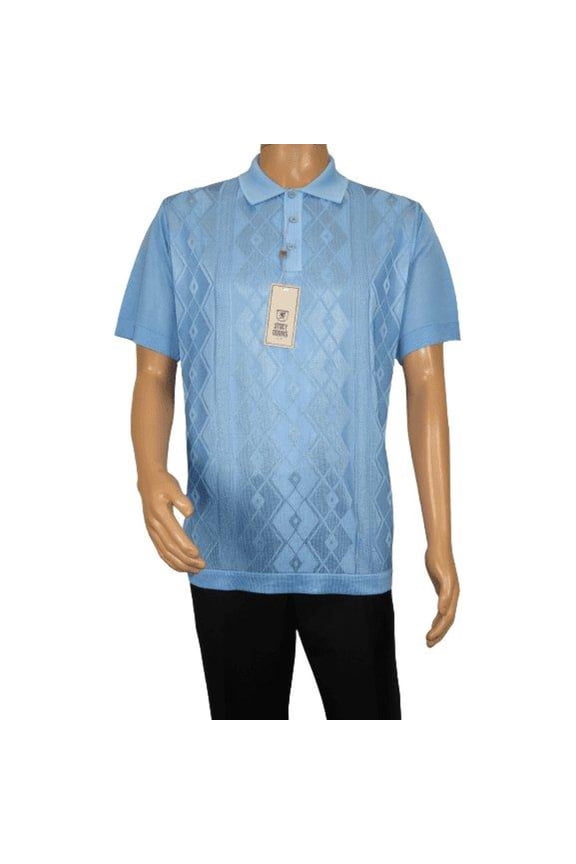 Mens Polo Shirt Slinky Sheer Short Sleeves Soft Touch by Stacy Adams 57007 Blue