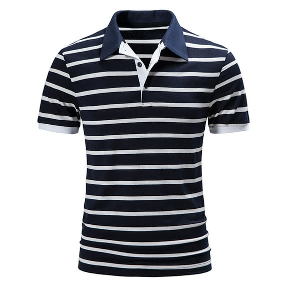 Mens Polo Shirt Spring Summer Sports Leisure Top Shirt Wicking Cotton Lapel Short Sleeve T Shirt Stripe Top Shirt