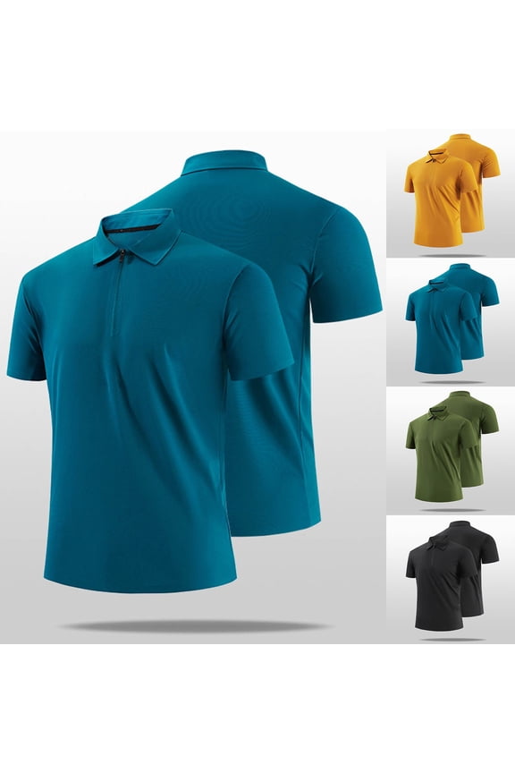 Mens Polo Shirt Stand Collar Half Zip T Shirt Casual Short Sleeve Stretch Tee Summer Top Black L