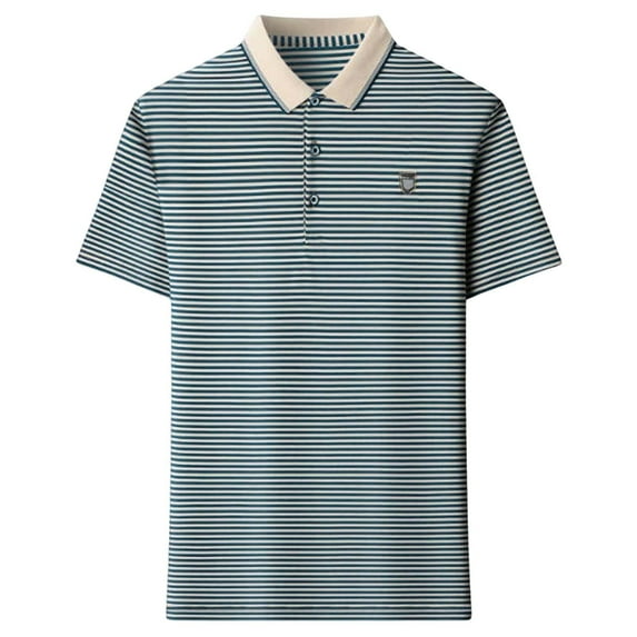 Mens Polo Shirt Summer Thin Breathable Striped Color Lapel Short Sleeve Casual Lightweight Dress Shirts for Men