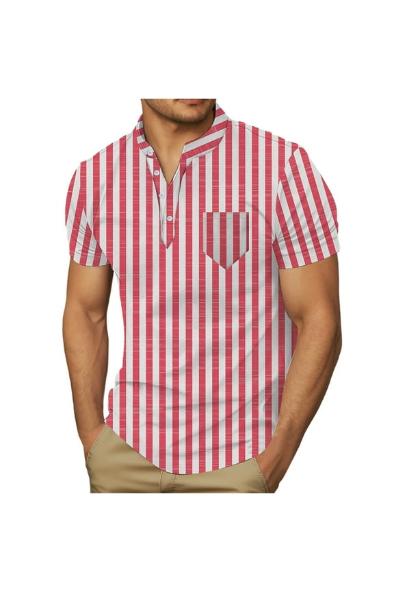 Mens Polo Shirt Summer Thin Slim Fit Striped V Neck Beach Tops with Pocket Short Sleeve Stretchy Casual Lounge Dress Shirts for Men Orange S