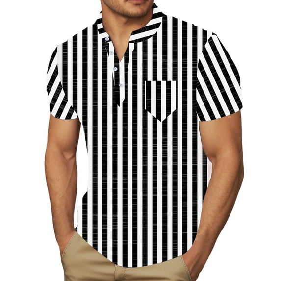 Mens Polo Shirt Short Sleeve Casual Summer Slim Fit Striped Beach with Pocket Comfortable Stretchy Outings Shirts for Men