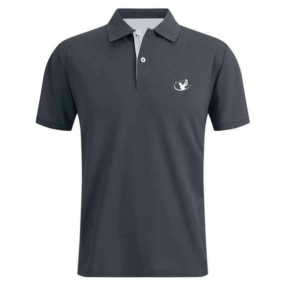 Mens Polo Shirt Work Business Slim Fit Short Sleeve Golf Casual Tops Button Up Collared Performance Moisture Wicking Shirts for Men Grey L