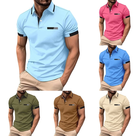 Mens Polo Shirt with Pocket Button Down T Shirt Short Sleeve Casual Summer Top Green XXL
