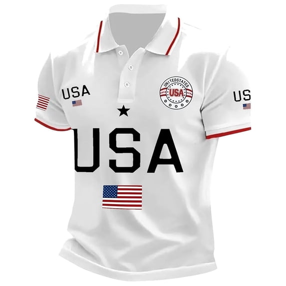 Mens Polo Shirts 250th Anniversary Usa Flag Print Top Short Sleeve Button Up Collar Performance Golf Breathable White Shirts for Men