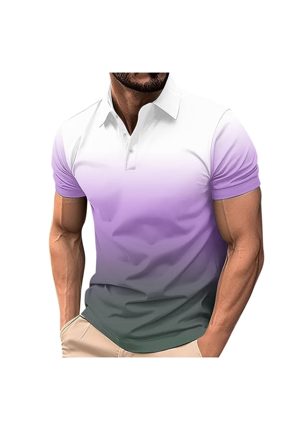 Mens Polo Shirts 3xl V Neck Gradient Print Casual Vintage Classic Golf Shirt Active Fit Summer Beach Streetwear,White,XXXXXL