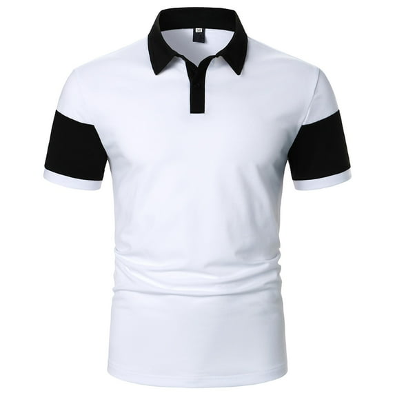 Mens Polo Shirts Basic Tee Button Collar Color Blocked Mens Polo Shirts Cotton Golf Business Casual Wear Loose Fit Casual Polo Tops