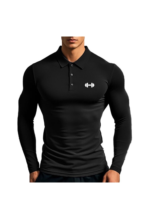 Mens Polo Shirts Body Shaping Elastic Bodybuilding Muscular Long Sleeve Base Layer Male Tees