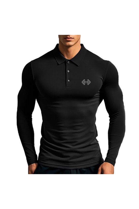 Mens Polo Shirts Body Shaping Elastic Bodybuilding Muscular Long Sleeve Base Layer Male Tops