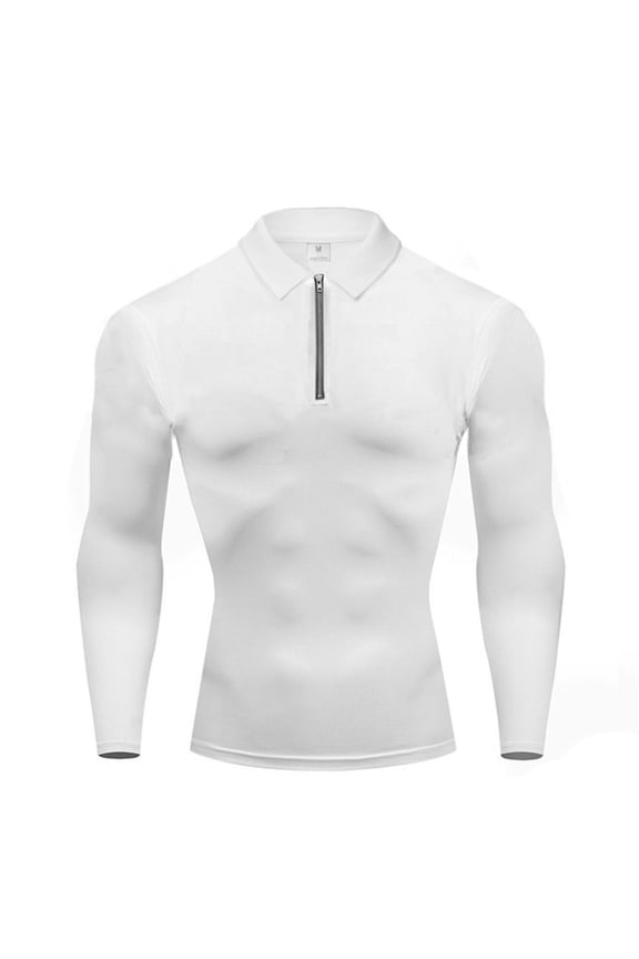 Mens Polo Shirts Body Shaping Elastic Bodybuilding Muscular Long Sleeve Base Layer Male Tops
