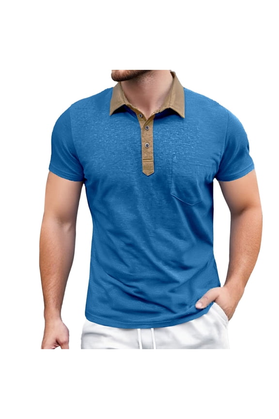 Mens Polo Shirts Business Smoothing Button Collared Short Sleeved Basic Top with Pocket Casual Comfortable Stretch Performance Mens T-Shirts