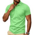 thumbnail image 1 of Mens Polo Shirts Buttons Short Sleeve Basic Business Shirts Breathable Soft Casual Performance Classic Fit Shirts Fluorescent Green 2XL, 1 of 6