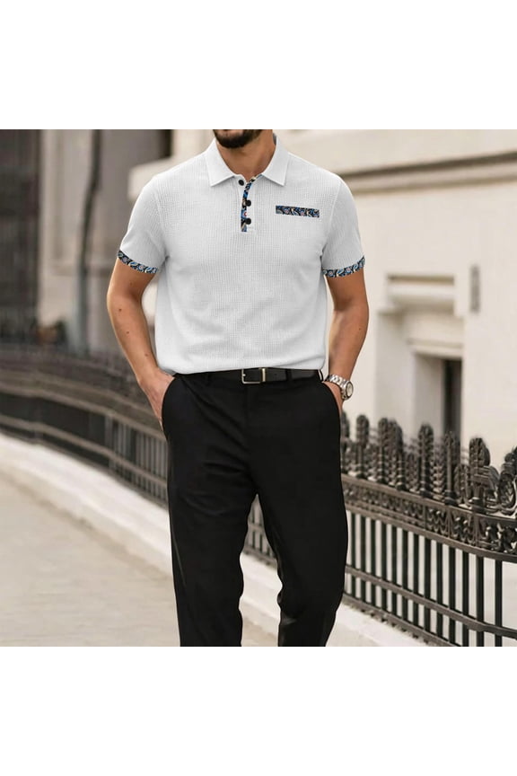 Mens Polo Shirts Casual Breathable Button Placket Tops Quick Drying Stretch Soft T-Shirt Mens Everyday Wear White Size XXL