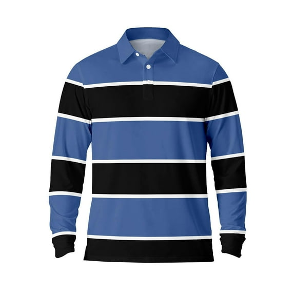 Mens Polo Shirts Casual Button Down Long Sleeve Striped Breathable Lapel Tops Comfortable Fall T Shirts for Men Blue XL