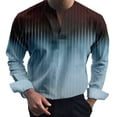 thumbnail image 1 of Mens Polo Shirts Casual Gradient Striped Long Sleeve Ples Size Collarless Tops Fall Loose T Shirts for Man Blue XXXL, 1 of 7
