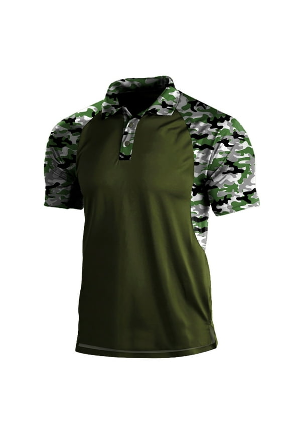 Mens Polo Shirts Casual Loose Sports Lapel Solid Color Camouflage Printing Raglan Sleeve Short Sleeve Blouse Men'S Clothing