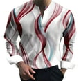 thumbnail image 1 of Mens Polo Shirts Casual Personalized Print Long Sleeve Ples Size Collarless Tops Fall Loose Mens T Shirts Red XL, 1 of 7