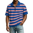 thumbnail image 1 of Mens Polo Shirts Casual Quarter-Zip Striped Beach Shirt Lightweight Short Sleeve T Shirt Fashion Business Collared Pullover OIOLOYJM Royal Blue XL, 1 of 9