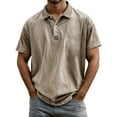 thumbnail image 1 of Mens Polo Shirts Casual Retro Aging Solid Color Short Sleeve Button Up Lapel Tops Summer Fall Comfortable T Shirts for Man Khaki S, 1 of 4