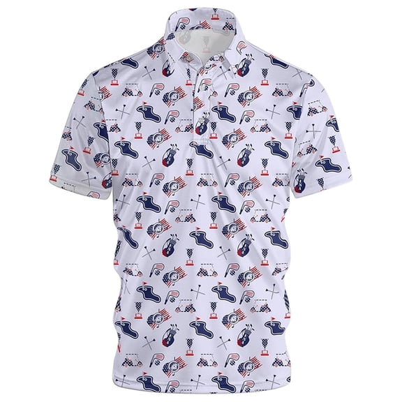 Mens Polo Shirts Casual Short Sleeve Polo Shirt Lightweight Print Top Slim Fit T Shirt