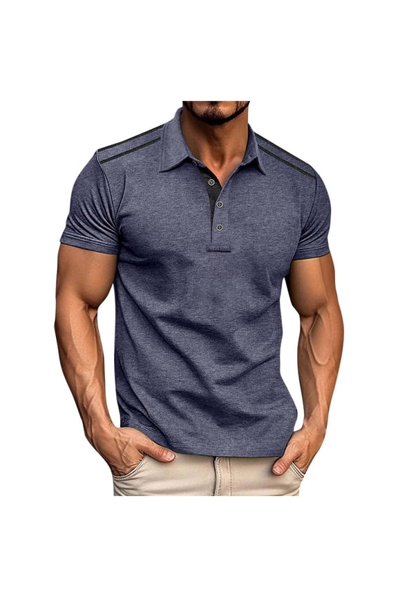 Mens Polo Shirts Casual Short Sleeve T-Shirt Basic Button Tee Tops with Pocket