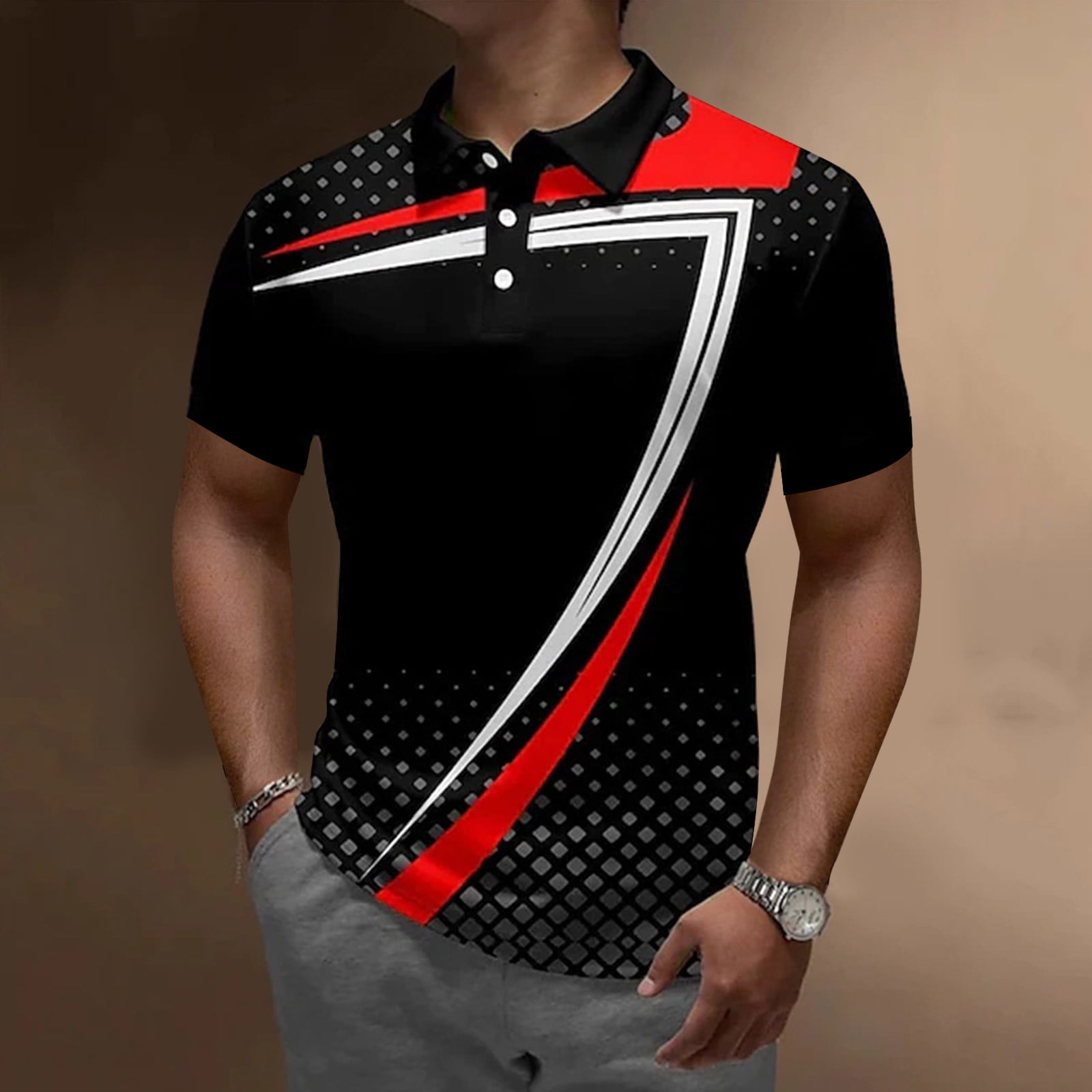 Mens Polo Shirts with Collar Mens Striped Printing Summer Fashion