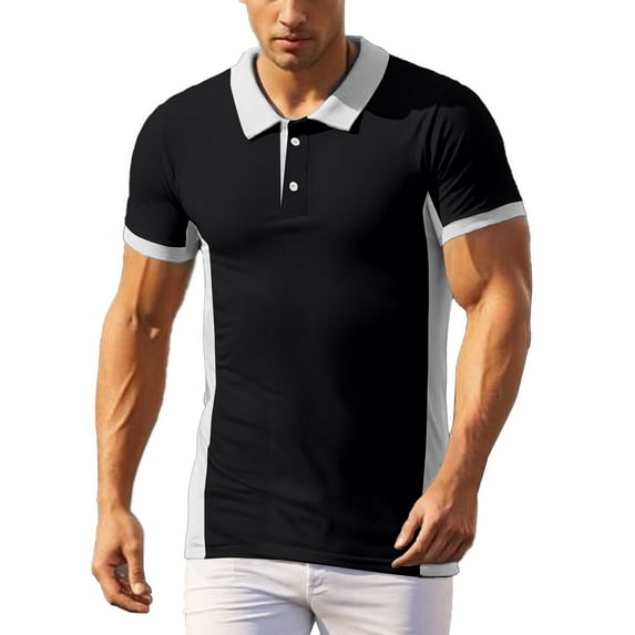 Mens Polo Shirts Color Block Summer Casual Short Sleeve Comfortable Top Button Collared Slim Fit Mens Dress Shirts