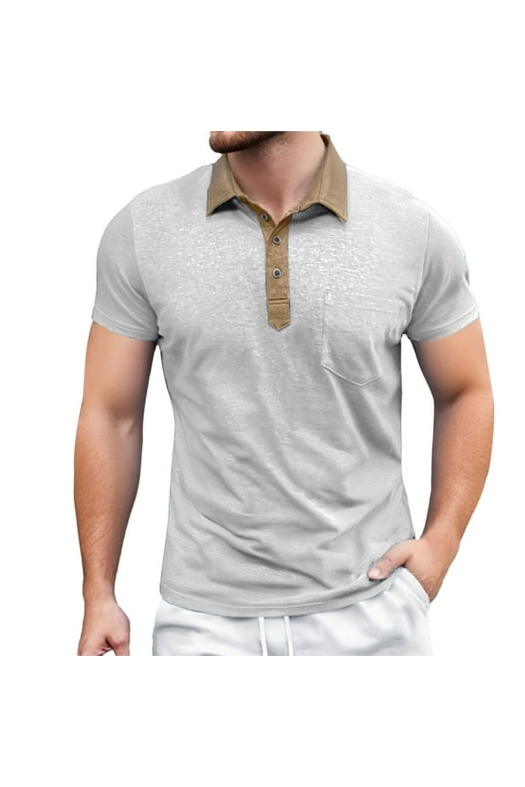 Mens Polo Shirts Color Blocked Button Open Neck Casual Loose Business Sports Short Sleeved Men'S Clothing