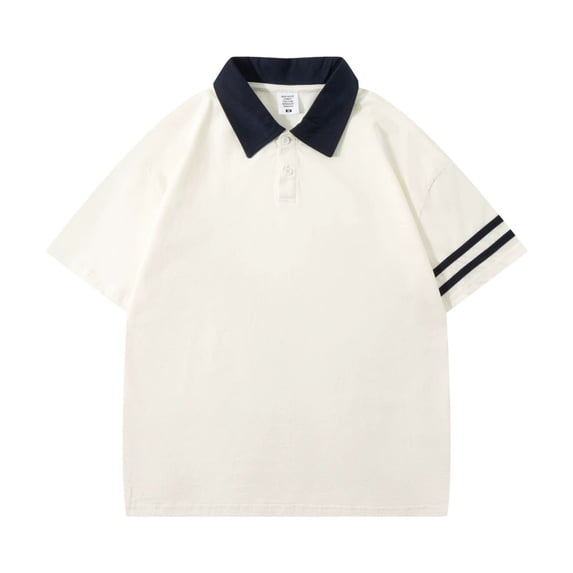 Mens Polo Shirts Cotton Color Block Button Collared Short Sleeve Top Loose Comfortable Casual Shirts for Men