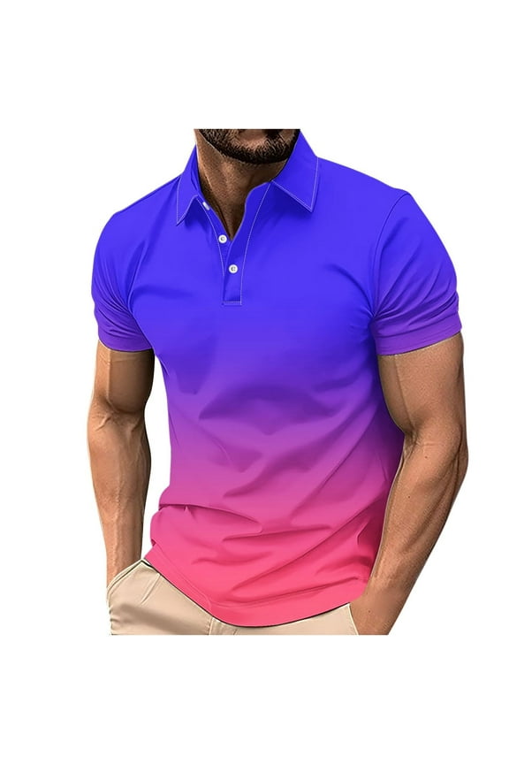 Mens Polo Shirts Cotton Quarter Zip Gradient Pullover Golf Polo T Shirts Regular Fit Outdoor Casual Casual Tops,Purple,XXXL
