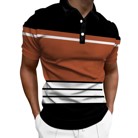 Mens Polo Shirts Cotton Solid Color Lapel Performance Athletic Short Sleeve Relaxed Fit Stretch Performance Golf Shirt Training Clothes Sports Orange, XXL