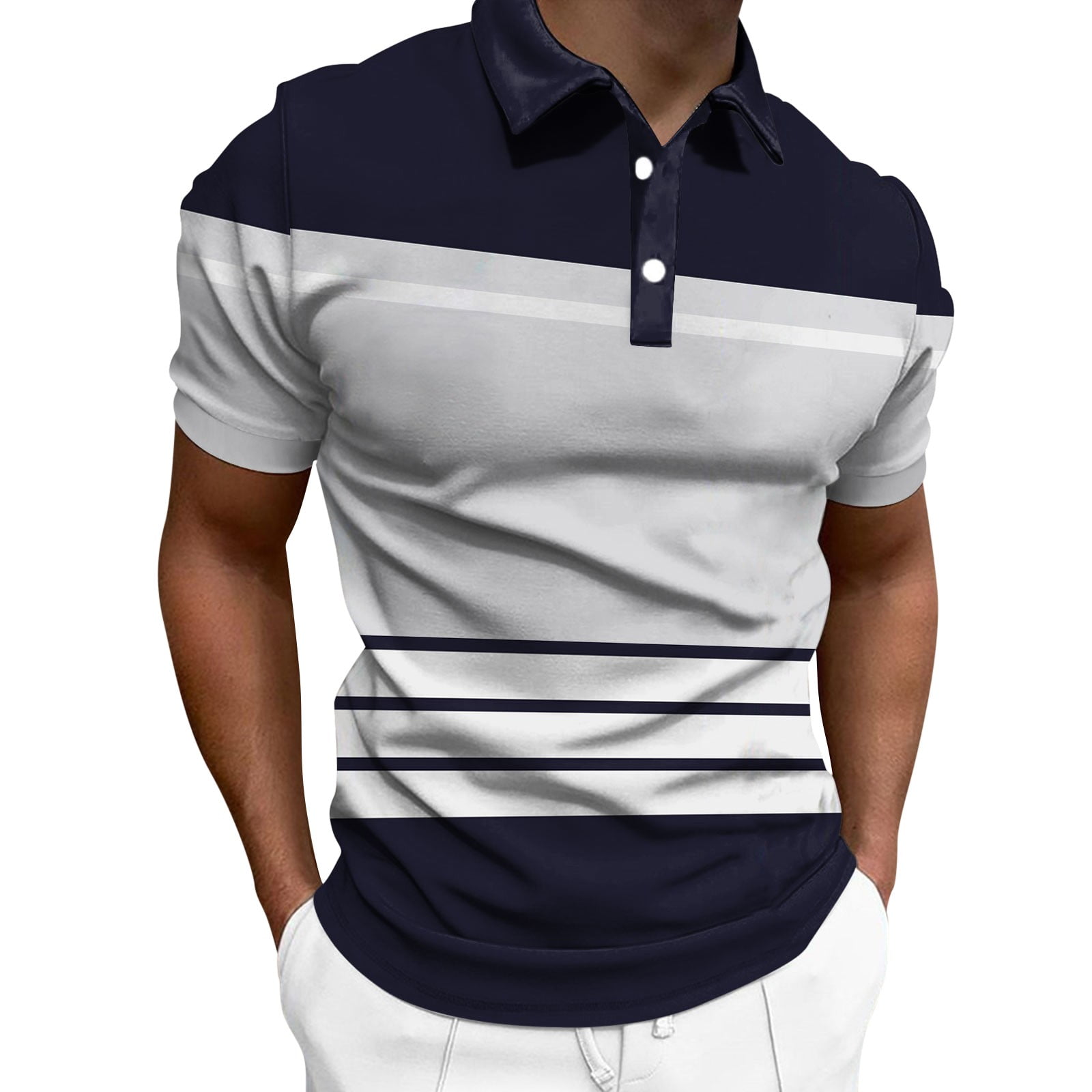Mens Polo Shirts Cotton Zipper V-Neck Collar Tennis Shirt Short