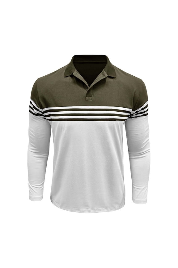 Mens Polo Shirts Fall Winter Europe The United States Striped Printed Lapel Long Sleeved Mens Shirts