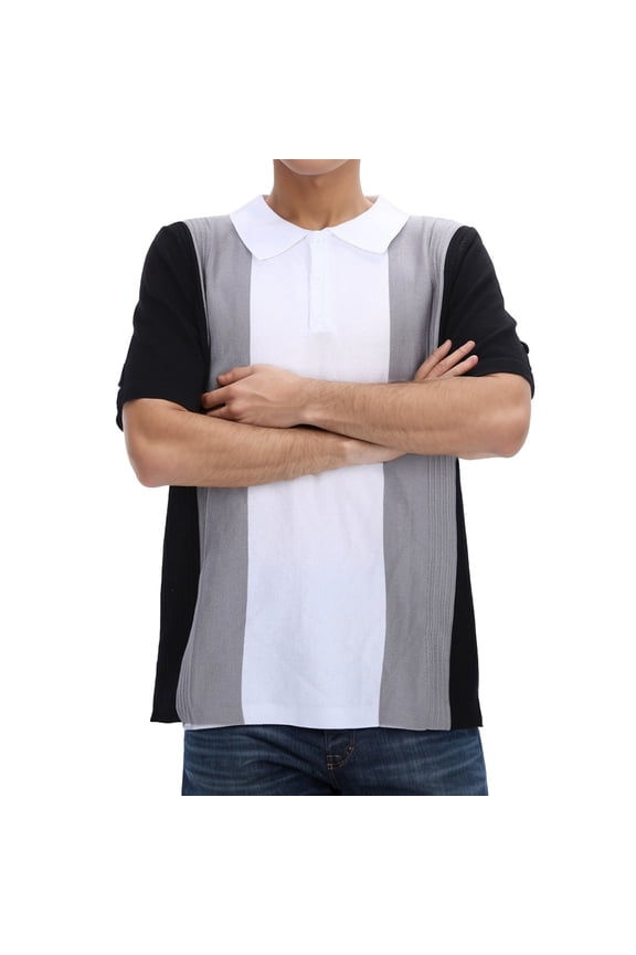 Mens Polo Shirts Fashion Casual Knit Lapel Short Sleeve Striped Color Block Jacket Men'S Clothing